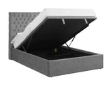 Flat Buttoned Headboard Lift Up Ottoman Bed